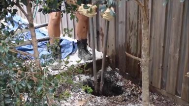 Shade Sail Post Hole Digging with Scissors Shovel Shade Sail Post Hole Digging DIY Shade Sails